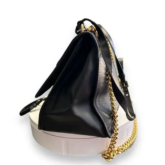 Hugo Boss Black Leather Womans Shoulder Bag Chain Strap Flap Close Made in Italy - Picture 5 of 9